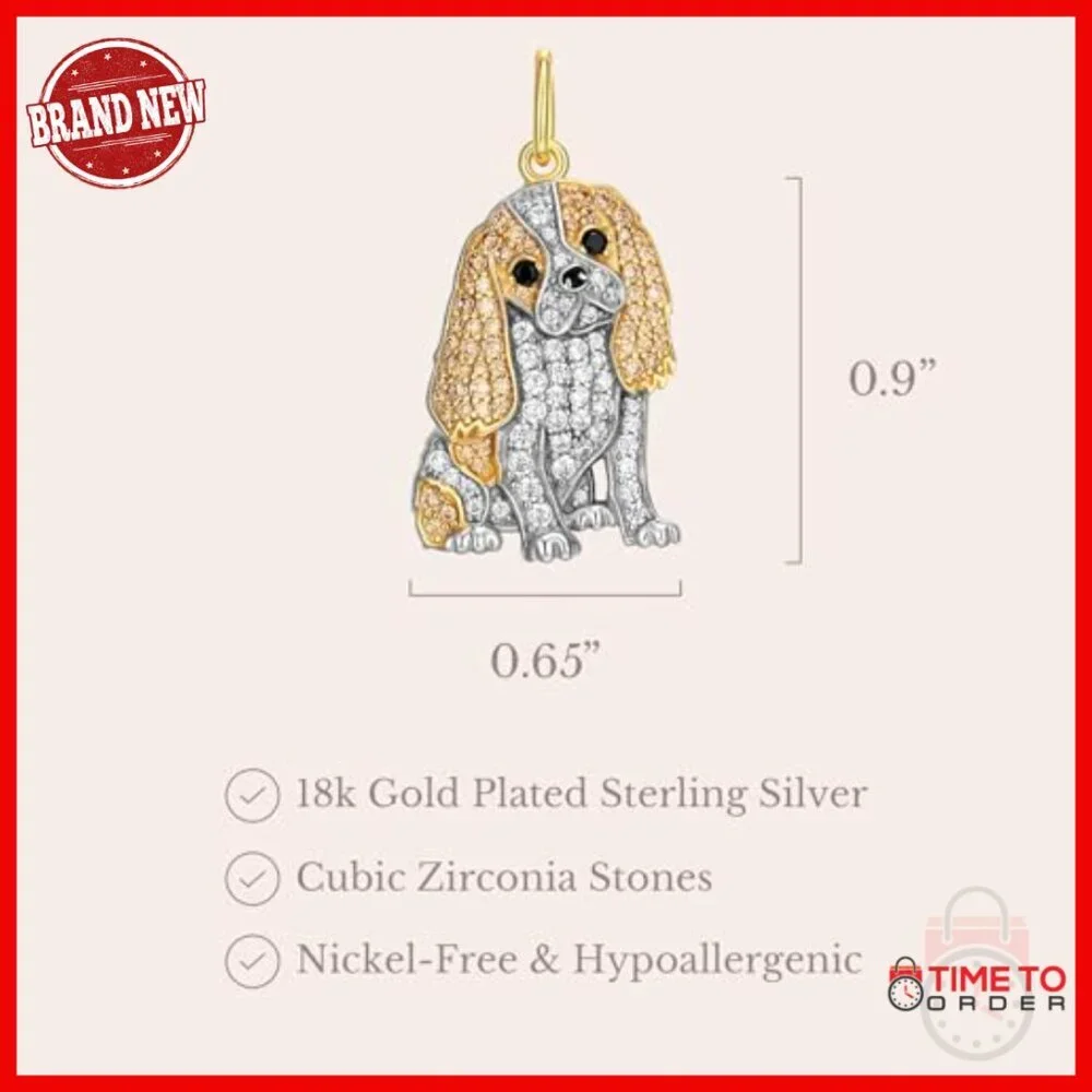 Sterling Silver Dog Breed Pendant Necklace with Cubic Zirconia Gemstones